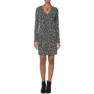 Metaphor Women's Faux Wrap Dress Abstract Long Sleeve Size M  Black White